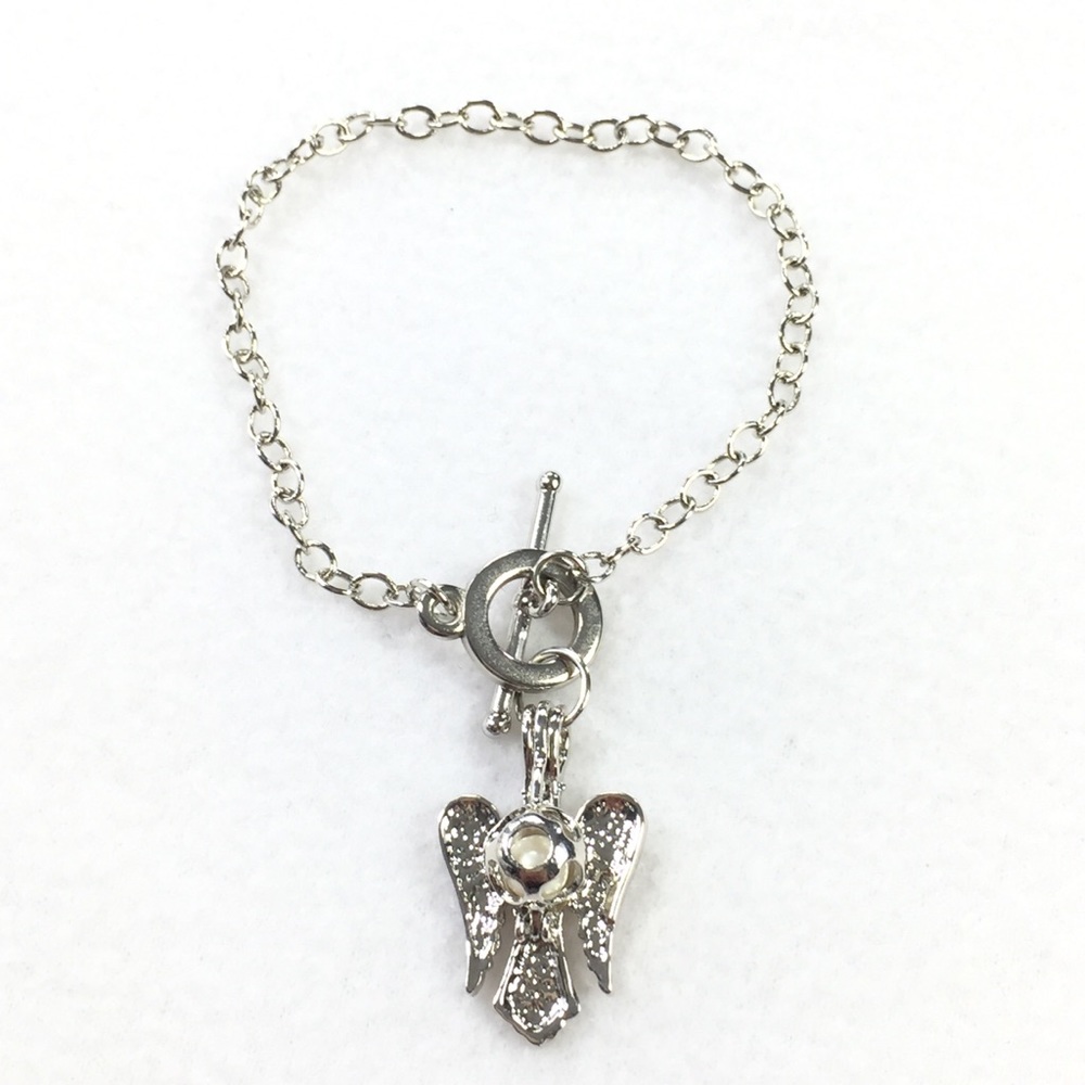 Silver Angel Pearl Hanging Charm Bracelet